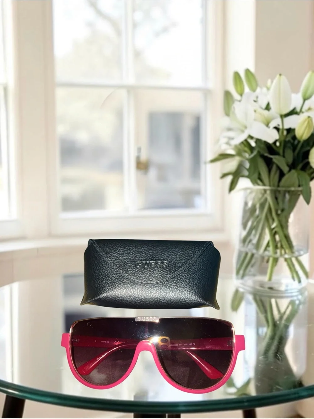 GUESS Burgundy Pink Shield Sunglasses GO00033 74T with Case & Pouch